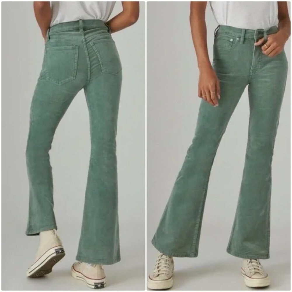 Lucky Brand High Rise Stevie Flare Cord in Dark Forest Size 4